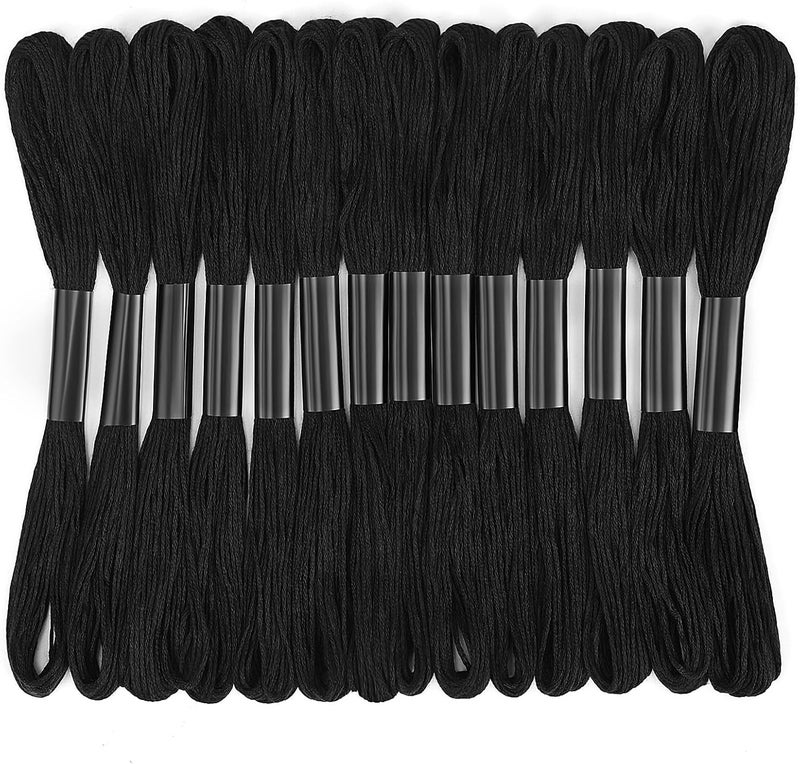 JUPEAN 14 Skeins Black Embroidery Floss: Embroidery Thread 120 Yards Friendship Bracelet String Cross Stitch Cotton Yarn for DIY Bracelet Making - Image 1